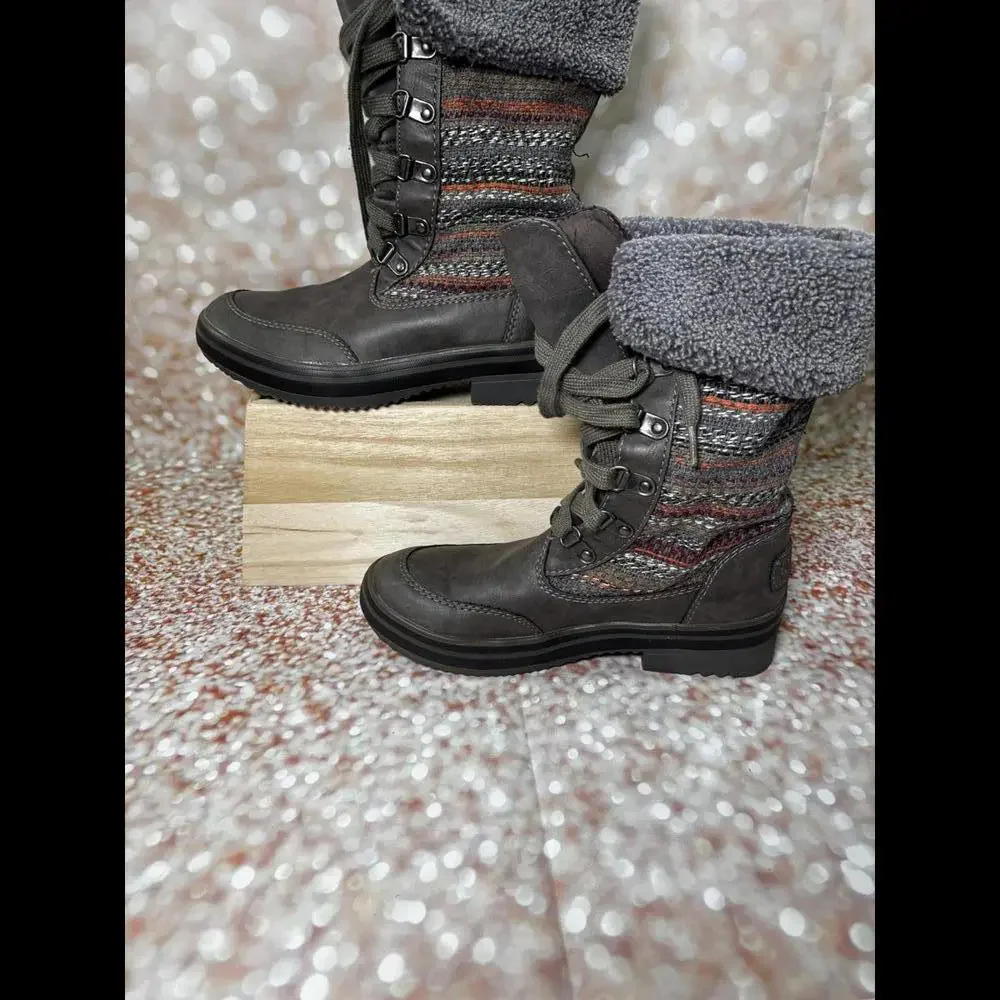 Rocket Dog Womens‎ Gray Lace Up Winter Cuffed Boots Size 6